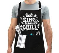 LINEN CLOSET® Delantal King of the Grill para hombre, delantales divertidos para barbacoa, cocina, cocina, regalo, delantal con 2 bolsillos delanteros, hogar, cocina, jardín, trabajo, restaurante,
