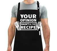 LINEN CLOSET Delantales de barbacoa para hombres y mujeres, divertidos delantales de chef, para barbacoa, regalo de cocina, delantal negro con 2 bolsillos, tu opinión no estaba en la receta