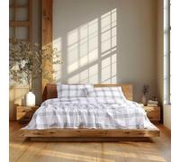 Linen Closet Juego de sábanas de percal 100% algodón de 160 g/m², tamaño King, Color Gris tartán