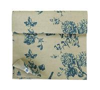 Linen & Cotton Camino de Mesa en Textil con Estampados de Flores Fiore - 59% Lino, 41% Algodón, Azul Beige Natural (34 x 180 cm) Impermeable Antideslizante Decoración de Mesa para Cenas Familiares