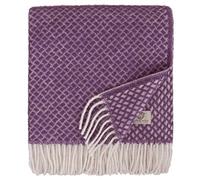 Linen & Cotton Suave y Cálida Manta de Lana Sofia con Flecos -100% Pura Lana de Nueva Zelanda, Violeta (130x 170 cm) Plaid Manta de Tiro para Sofa Cama Dormitorio Sala de Estar Adultos Mujeres Hombres