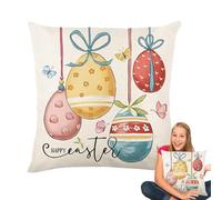 Linen Decorative Pillowcase - Easter Pillow Covers, 18x18 Inch Couch Pillow for Bed Living Room Bedroom, Indoor Farmhouse Chair Porch Dining Room, Spring Seasonal Home Accent, Holiday Throw Decor