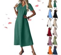 Linen Dress Women Sleeveless V Neck Tunic Boho Maxi Dress, Casual Summer Modest Long Flowy Beach Vacation Sun Dresses (Lack Blue,XXL)