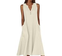 Linen Dresses for Women 2025 with Pockets - Casual Summer Sundress for Beach Vacation & Daily Wear (Champagne,XL)