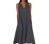 Linen Dresses for Women 2025 with Pockets - Casual Summer Sundress for Beach Vacation & Daily Wear (Graphite,L)