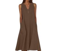 Linen Dresses for Women 2025 with Pockets - Casual Summer Sundress for Beach Vacation & Daily Wear (Maroon,XXL)