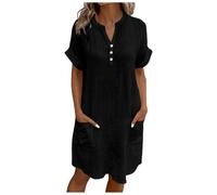 Linen Dresses for Womens 2026 Casual Button Mini Dress Shirts Women Short Sleeve V Neck Casual Office Work Dresses Ladies Plus Size Lightweight Beach Holiday Dress