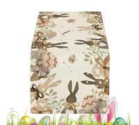 Linen Easter Table Runner - Spring Holiday Dining Decor, Linen Runner with Festive Design, Party Supplies for Home Kitchen, Reutilizable Seasonal Table Decoration, Colorful Holiday Centerpiece
