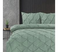 Linen Home Juego de funda de edredón tamaño king, color verde salvia, plisado, de microfibra suave, con 2 fundas de almohada, fácil cuidado, sin arrugas, juego de ropa de cama King