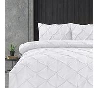 Linen Home Pintuck - Juego de edredón de microfibra suave con 2 fundas de almohada, fácil cuidado, sin arrugas, juego de 3 piezas (blanco, juego de funda de edredón Super King)