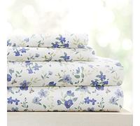 Linen Market LM Pattern 4PC Juego de sábanas, Microfibra, Blossoms Light Blue, California King