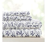 Linen Market LM Pattern 4PC Juego de sábanas, Microfibra, Burst of Vines Navy, Matrimonio