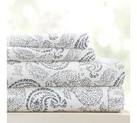 Linen Market Patrón LM 4 Piezas Juego de sábanas, Microfibra, Paisley Grueso Azul Marino, Matrimonio Doble