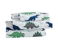 Linen Plus Juego de sábanas para niños/Adolescentes, Dinosaurios Antiguos, Verde, Azul, Gris, Blanco, Nuevo #T-Rex Verde (Individual)
