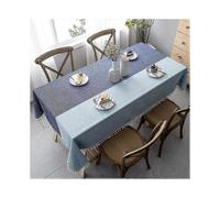 Linen Tablecloth Dust Resistant Tassel Wipe Clean Washable for Kitchen, Dining Room, Party Table Decoration (blue Patchwork, Square, 55 X 55