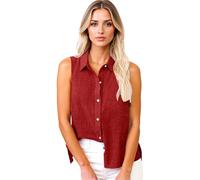 Linen Tank Tops for Women 2026 Cotton Tank Top Women Sleeveless Collared Tops Oversized Button Up Camisoles Work Shirts