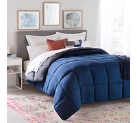 Linenspa Edredón nórdico de microfibra - relleno nórdico 4 estaciones - ultra suave - Edredon Cama 80/90 (135 x 200 cm), Color Azul Marino/Gris Oscuro