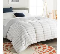 Linenspa Edredón nórdico de microfibra - relleno nórdico 4 estaciones - ultra suave - Edredon Cama 90 (155 x 220 cm), Gris / Rayas Blancas