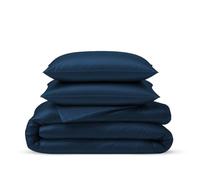 LINENWALAS Juego de Funda de Edredón King Azul Marino 3 Piezas Juego de Ropa de Cama de Bambú Orgánico Anti Alérgico Juego de Funda de Edredón 226x220 cm Suave, Refrescante, Ropa de Cama de Bambú de