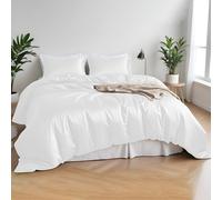 LINENWALAS Juego de ropa de cama 100% de bambú natural, 4 piezas con borde plisado de diseñador, ropa de cama más suave y fresca, 1 sábana bajera y 2 fundas de almohada (superking, blanco)