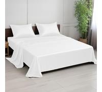 Linenwalas Juego de sábanas de bambú 100% natural, 3 piezas, ropa de cama más suave y fresca, perfecta para el cuidado de la piel, sábana encimera y funda de almohada (individual, blanco)