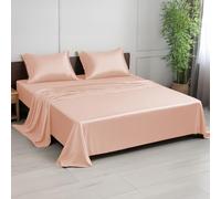 LINENWALAS Juego de sábanas de bambú 100% natural, 3 piezas, ropa de cama más suave y fresca, perfecta para el cuidado de la piel, sábana encimera y funda de almohada (individual, oro rosa)