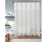 LinenZone - Cortinas de Ducha de Encaje con Cenefa y borlas Adjuntas, 183 x 183 cm, Ideal para decoración rústica o campestre, Moderna Cortina de Ducha Estilo rústico (MIA Shower 72 x 72 Pulgadas,