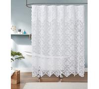 LinenZone Cortinas de Ducha de Encaje de 72 x 72 Pulgadas con Cenefa y borlas Adjuntas. La Cortina de Ducha de Tela de Encaje es Ideal para decoración rústica o campestre. Cortina de Ducha Moderna de
