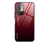 Liner Funda para Xiaomi Redmi Note 10 5G / Xiaomi Poco M3 Pro Estuche, Degradado de Carcasa con Tapa Trasera de Cristal Templado & Case Silicona TPU con Parachoques Absorción de Golpes, Rojo Elegante