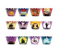 Liners de cupcake de Halloween - 12 piezas de halloween topes de muffins | Envolturas de papel muffin forrains | Topas de horno de papel | Decoraciones de cupcake de Halloween para fiesta, cumpleaños