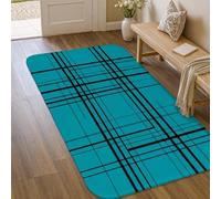Lines - Alfombra moderna y contemporánea geométrica de cuadrícula verde azulado, antideslizante, borde ribeteado, baño, entrada, mesita de noche, puerta, decoración de 3 x 5 pies