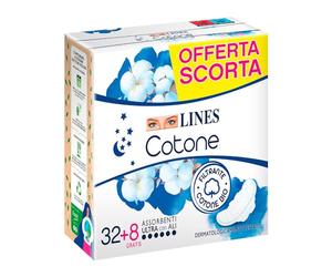 Lines Algodón Ultra Noche con Alas, Paquete de 40 Absorbentes