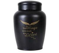 LINES ARTE - Urna para Cenizas de Adultos, para Hombres y Mujeres, urna de cremación Grande Negra con diseño de ángel, Capacidad para Cenizas de una Persona de hasta 82 kg