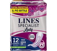 Lines Specialist Lady Maxi - Compresas para incontinencia para mujer, con tecnología cero olores y barreras laterales protectoras, repuesto mensual, 3 paquetes de 12 unidades