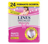 Lines Specialist Maternity - Braguitas absorbentes Lines Maternity Post Parto, con soporte del abdomen y absorción rápida para pérdidas postparto, talla M, paquete de 24 unidades