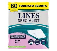 Lines Specialist Traversa 60 x 90 cm, protector para incontinencia mujer y hombre, capa impermeable y antideslizante, 4 paquetes de 15 unidades