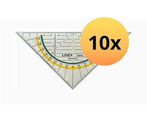 Linex 100414165 S2616 Super Series Cartabón 16 cm, SAN con escala opuesta y almohadillas adjunta hipotenusa 160 mm, 10-pack, transparente
