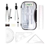Linex Juego de geometría negra, juego de matemáticas para exámenes, escuela secundaria, 10 piezas, brújulas, transportador