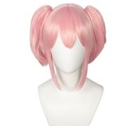 Linfairy Peluca de princesa de anime para cosplay cabello corto negro y rizado disfraz de Halloween peluca completa (Rosa claro)