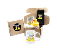 LINFORMAL - Caja Sorpresa - Regalos Originales para San Valentín - Kit con una Taza, un Par de Calcetines y una Pato de Goma - Fabricada en España - 500 gr