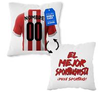 LINFORMAL Cojín Personalizado Fútbol - Diseño Doble Cara con Relleno Incluido - Regalo Original Aficionados del Fútbol - Regalo Camiseta Equipo Fútbol - Sporting 40x40