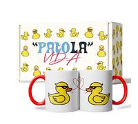 LINFORMAL | Pack 2 Tazas Amor Pareja con Interior Rojo | Tazas San Valentín con Patos e Hilo Rojo del Destino | Regalo Original para Novia, Novio o Parejas | Tazas Desayuno Románticas | 350 ml x2 GY