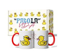 LINFORMAL | Pack 2 Tazas Amor Pareja con Interior Rojo | Tazas San Valentín con Patos e Hilo Rojo del Destino | Regalo Original para Novia, Novio o Parejas | Tazas Desayuno Románticas | 350 ml x2 HT