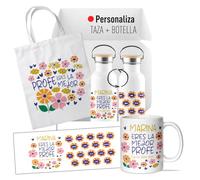LINFORMAL Pack Regalo Personalizado Profesora Fin de Curso, Taza + Botella 750 ml + Bolsa Tote, Detalle de Clase con Nombre y Alumnos para Maestra, Seño o Tutora - Eres la mejor profe -