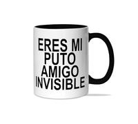 LINFORMAL - Taza de Cerámica 350ml - Ideal para el Desayuno y Tomar Café - Tazas Originales para Regalar - Humor Sarcástico - Apta para Microondas y Lavavajillas - Eres mi Put@ Amigo Invisible