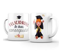 LINFORMAL Taza Graduación Chico 350 ml, Regalo Graduación Original, Detalle para Graduado o Graduada, Taza Felicidades Fin de Curso, ESO, Bachillerato o Universidad - felicidades lo has conseguido -