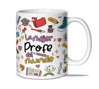 LINFORMAL - Taza "La Mejor Profe del Mundo" - Taza Cerámica 350ml - Taza Original - Taza Café Desayuno - Regalo Fin de Curso - Apto Microondas y Lavavajillas