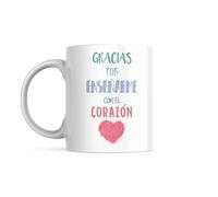 LINFORMAL Taza Profesora Fin de Curso 350 ml, Regalo Profesora Infantil, Profe, Maestra, Seño o Tutora, regalos orginal para profesores - gracias por enseñarme con el corazón -