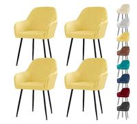 LinFortune Funda Elástica para Silla de Comedor con Brazos Y Respaldo Curvo de Terciopelo para Muebles del Hogar Dormitorio Comedor Protector de Silla 4 Unidades Color Amarillo