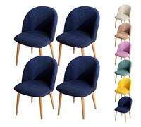 LinFortune Funda para Silla de Comedor con Respaldo Curvo Funda para Silla Redonda A Cuadros Funda Protectora para Silla de Comedor Redonda para Comedor Sala de Estar Hotel 4 Piezas Azul